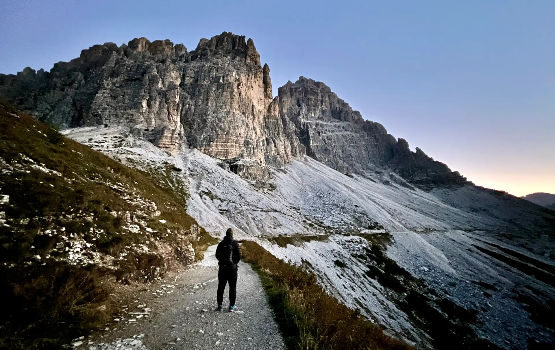 Hiking on the Tre Cime circuit before sunset.