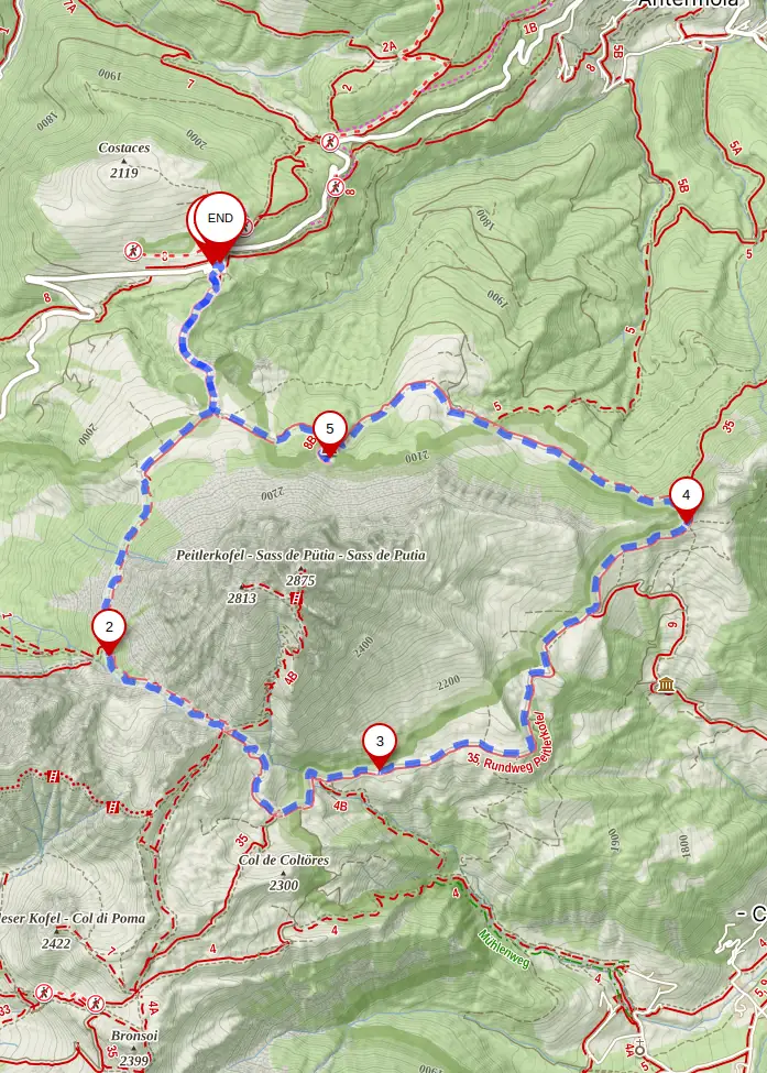 Map of the circuit from Wurzjoch around Peitlerkofel.