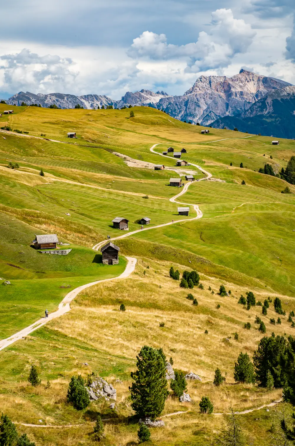 The path crossing the meadows on the Peitlerkofel circuit.